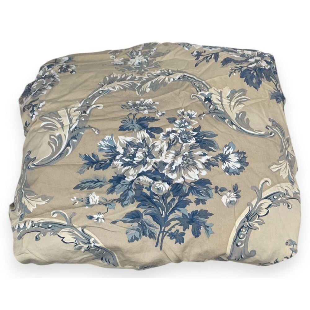 Vintage Ralph Lauren Newburgh Floral Cal King Fitted Sheet Beige Tan Blue Luxury
